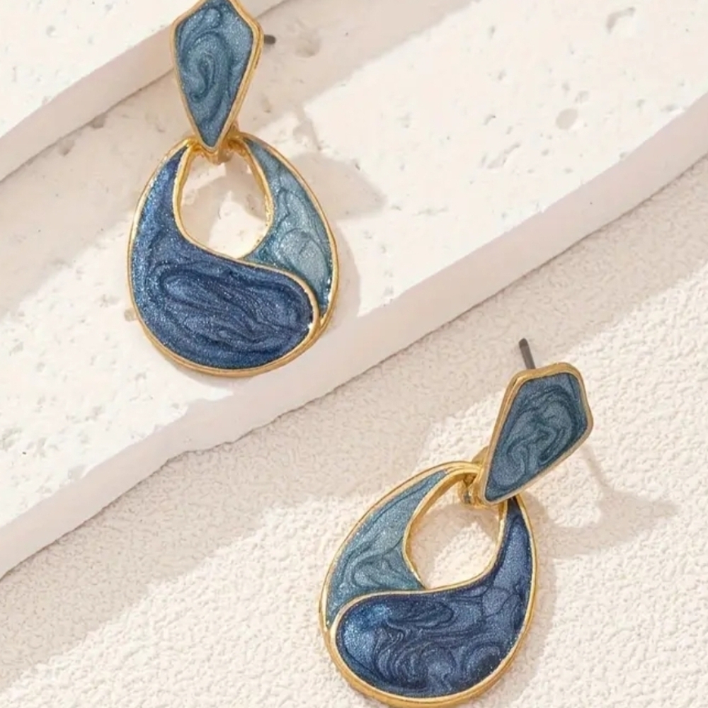 Blue and Gold Teardrop Earrings